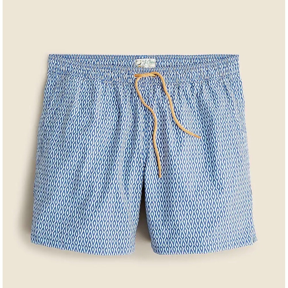 J. Crew Mens XXL Geometric Mesh Drawstring Swim Trunks Beachy Preppy Vacation